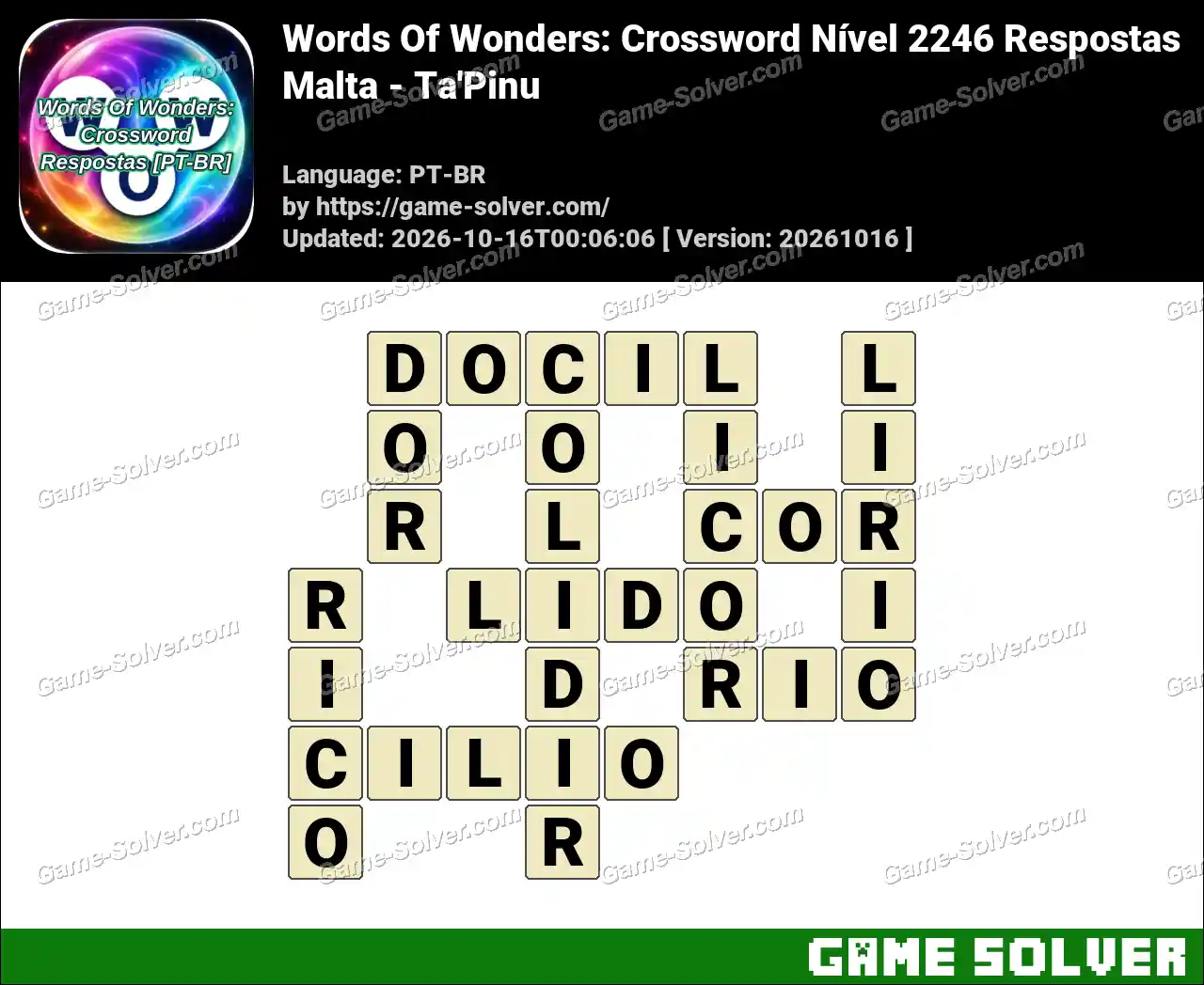 Words Of Wonders: Crossword Nível 2246 Respostas – Malta – Ta’Pinu